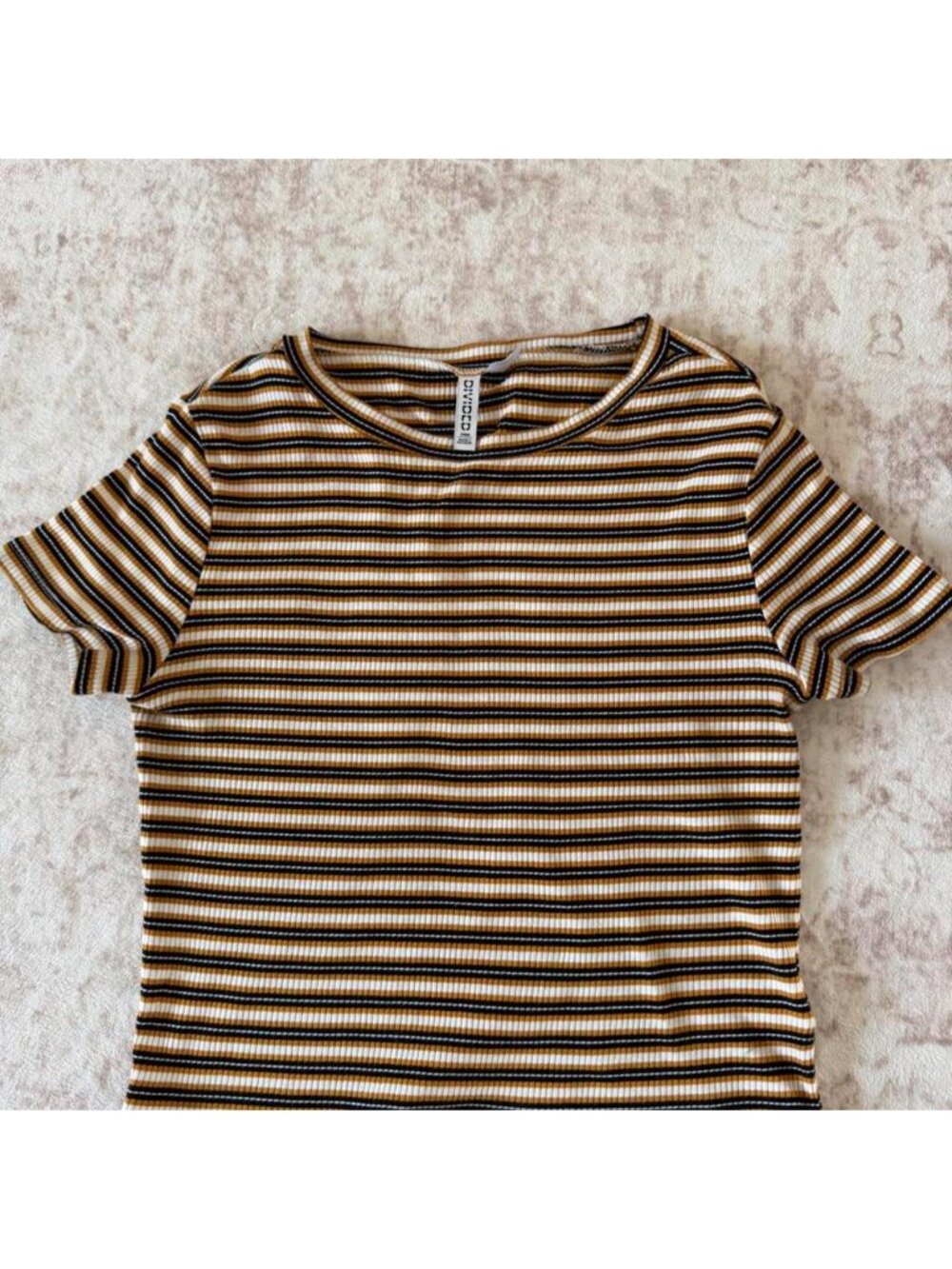H&M brown, black, and beige horizontal striped tee. Perfect for fall!
